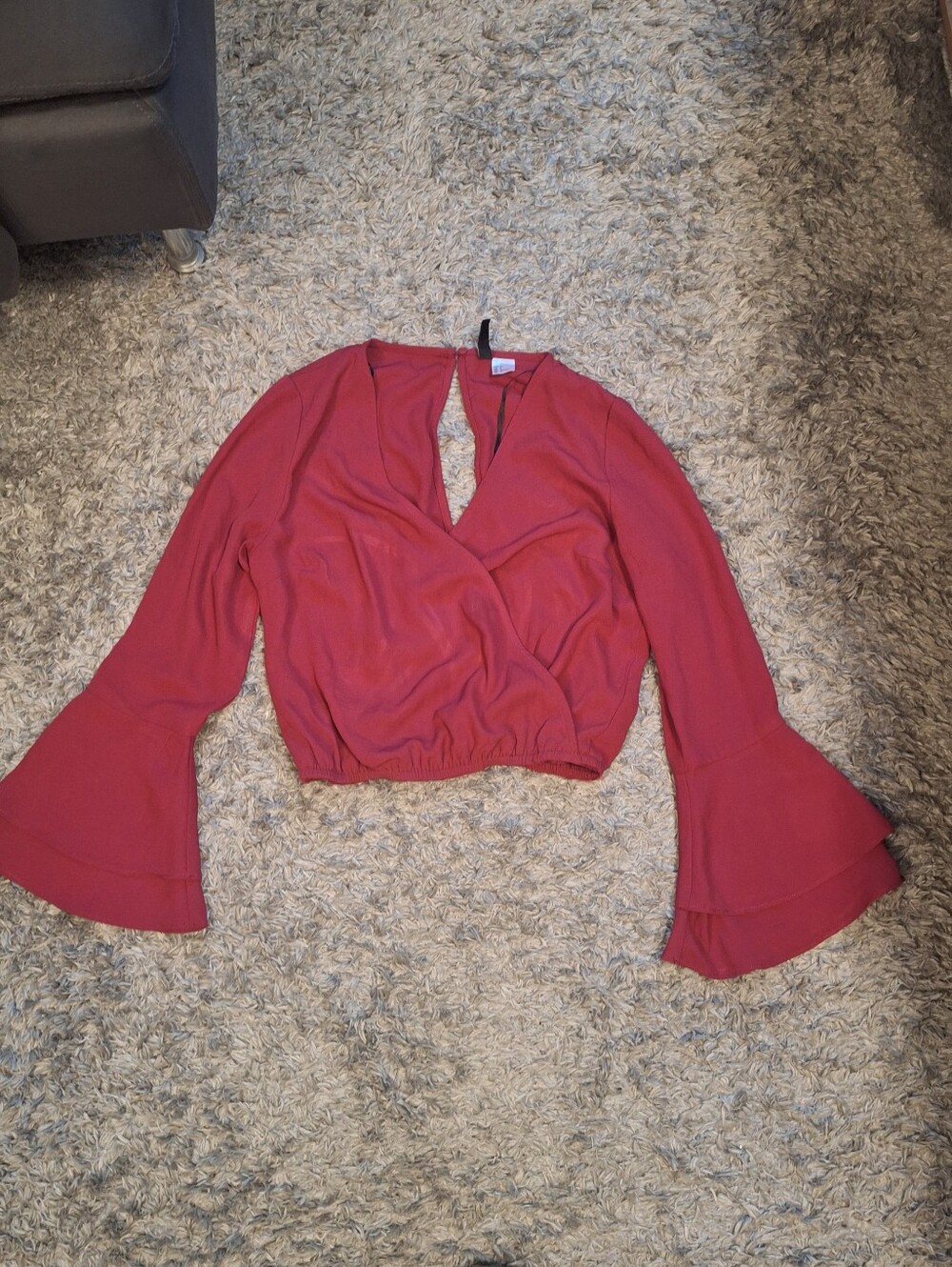 Divided Wine Red Button-Back Blouse